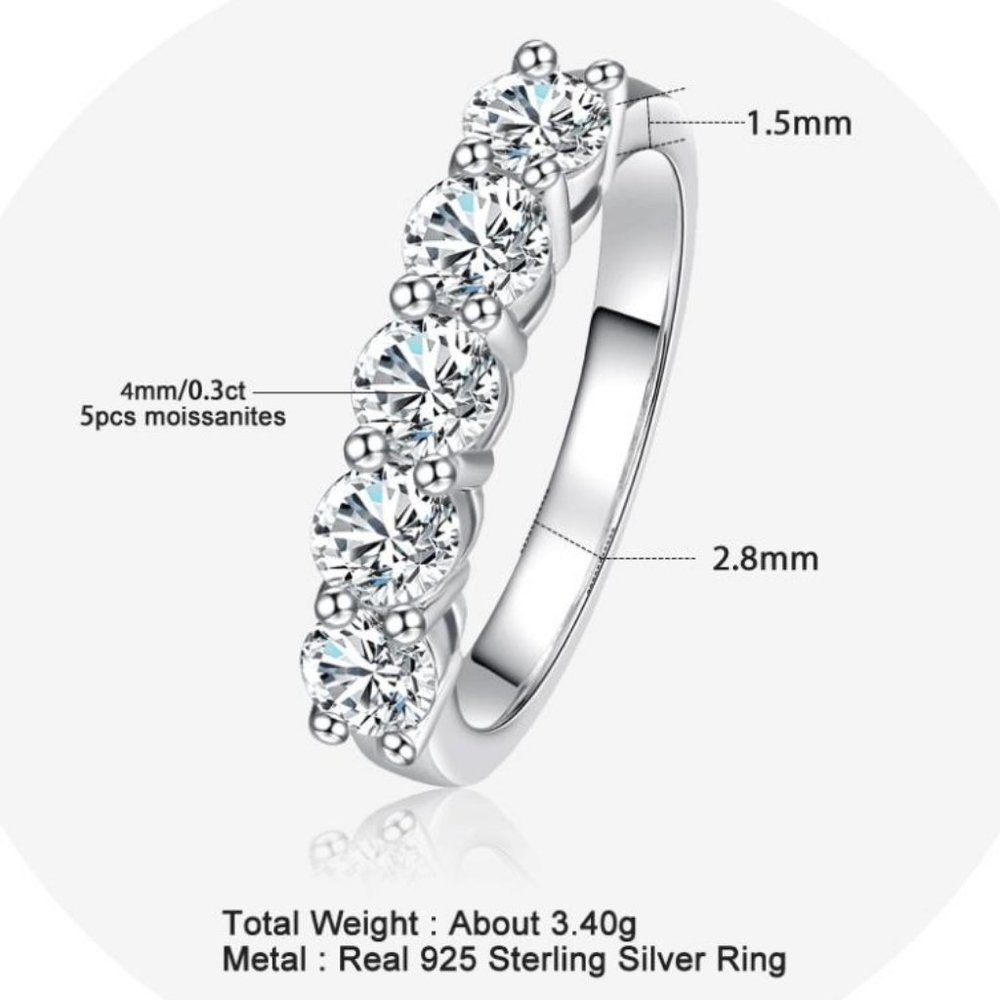 #Certified 1.5 ct. t.w. Moissanite Diamond 5 Stone Half Eternity Band Ring NEW - Picture 3 of 11